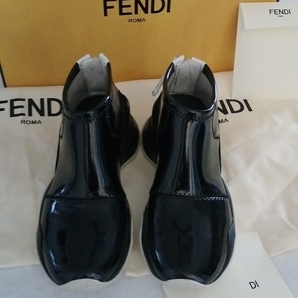 Fendi Black Glossed Neoprene Zip Sneakers Size 5.5/36 - Picture 14 of 16